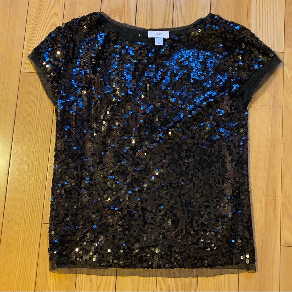 Black sequin mesh T-shirt